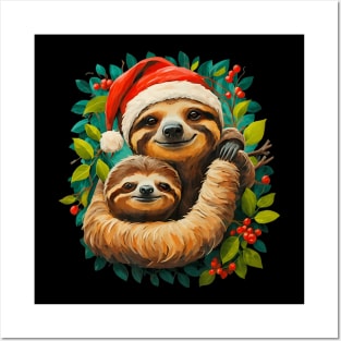 Father And Child Or Mother And Child Sloth Christmas Posters and Art